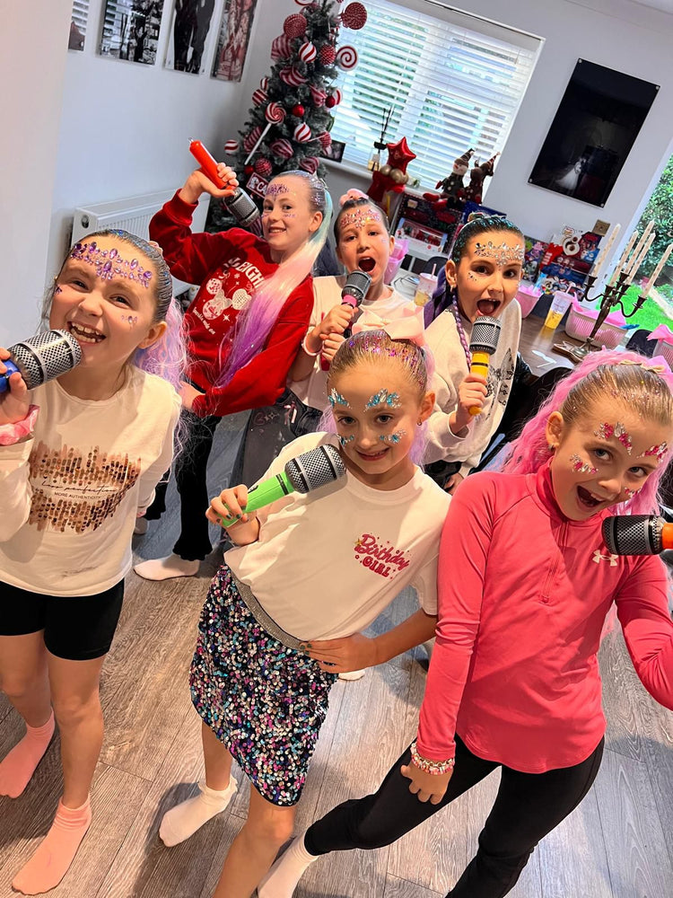 Children with glitter braids at a Glitter Braid Bar party
