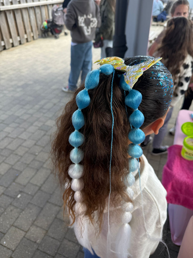 Glitter braids by The Glitter Braid Bar at the Tom Parker charity event at Bromley Football Club