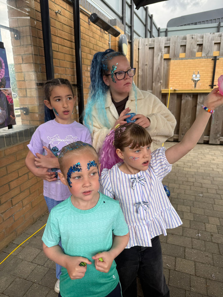 Glitter braids by The Glitter Braid Bar at the Tom Parker charity event at Bromley Football Club