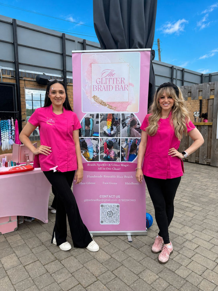 Glitter braids by The Glitter Braid Bar at the Tom Parker charity event at Bromley Football Club
