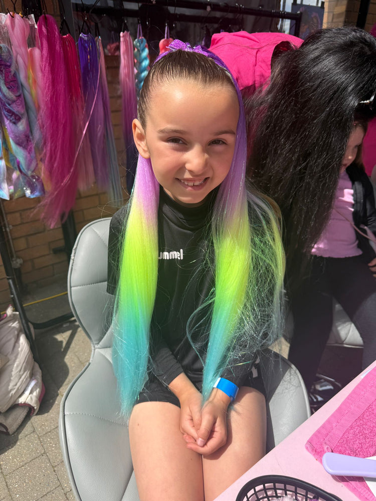 Glitter braids by The Glitter Braid Bar at the Tom Parker charity event at Bromley Football Club