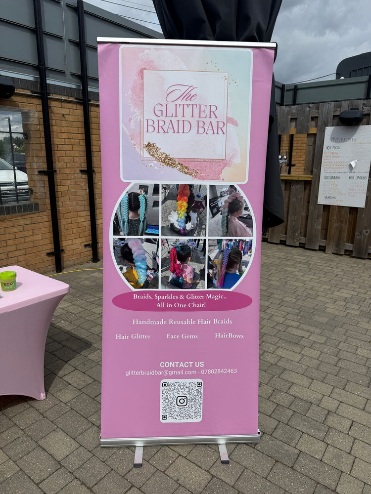 Glitter braids by The Glitter Braid Bar at the Tom Parker charity event at Bromley Football Club