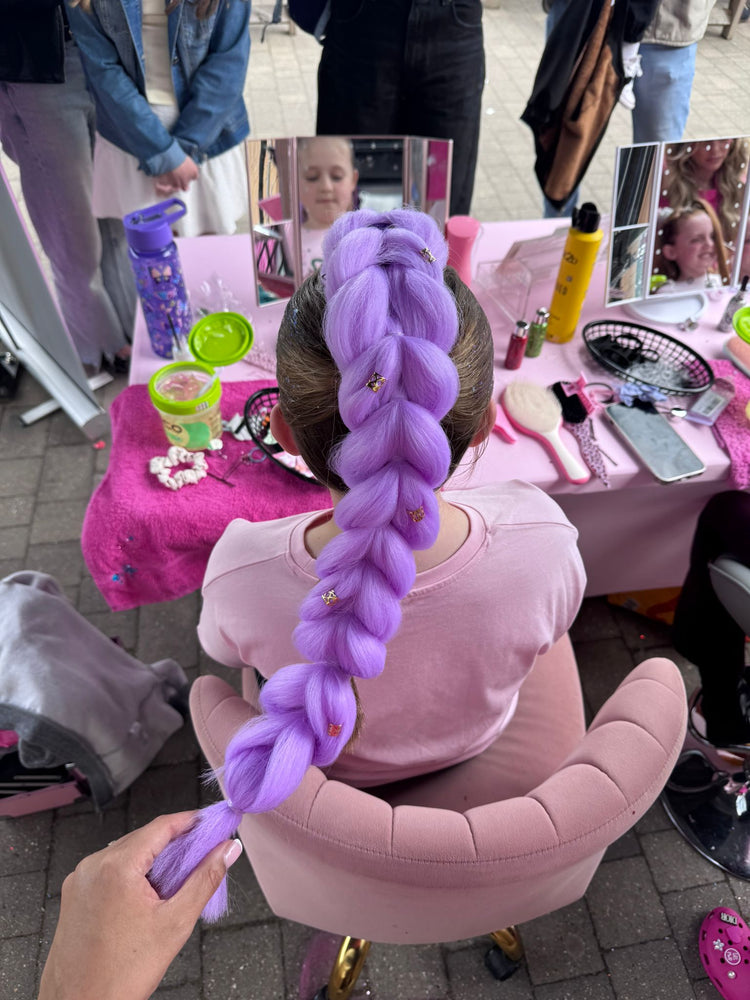 Glitter braids by The Glitter Braid Bar at the Tom Parker charity event at Bromley Football Club