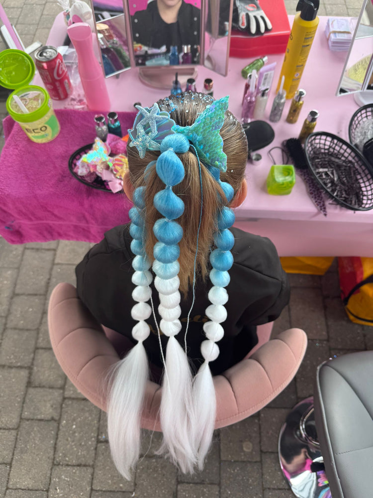 Glitter braids by The Glitter Braid Bar at the Tom Parker charity event at Bromley Football Club