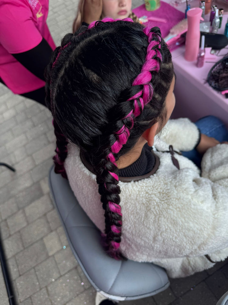 Glitter braids by The Glitter Braid Bar at the Tom Parker charity event at Bromley Football Club