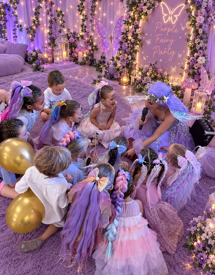 Children with glitter braids at a Glitter Braid Bar party