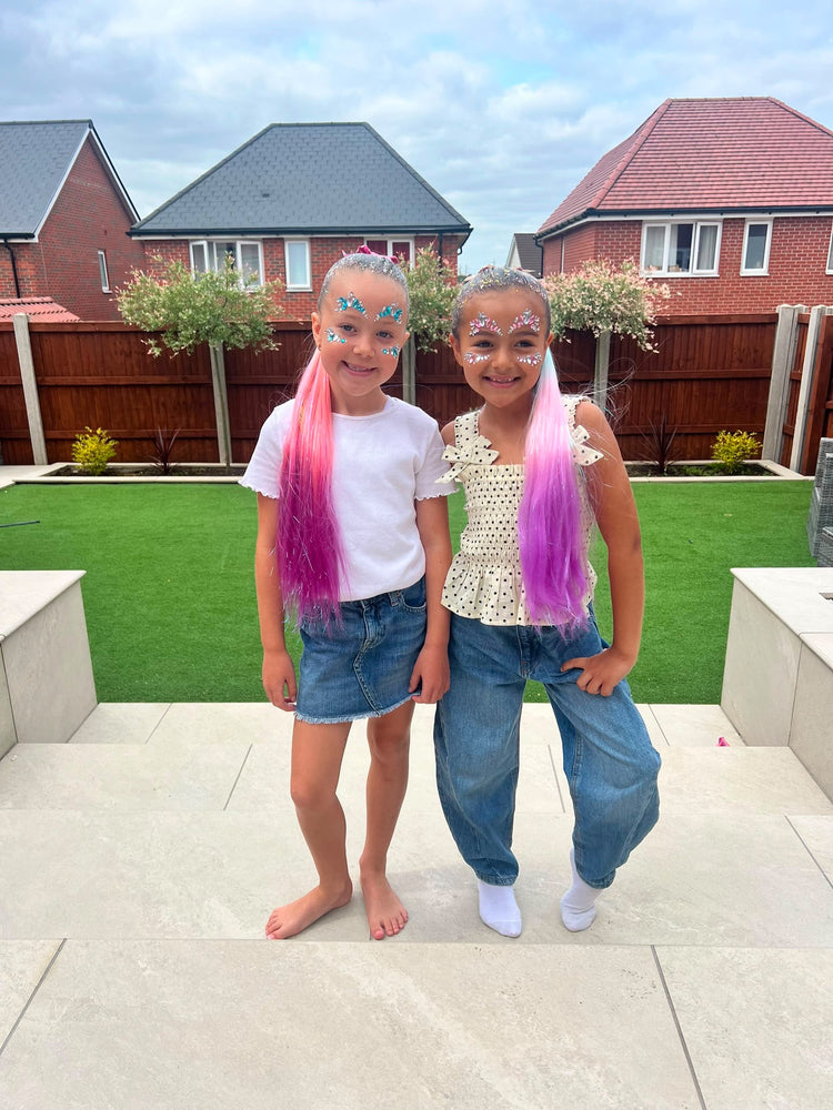 Children with glitter braids at a Glitter Braid Bar party