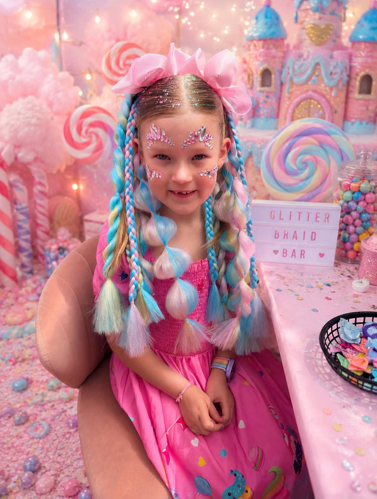 Children with glitter braids at a Glitter Braid Bar party