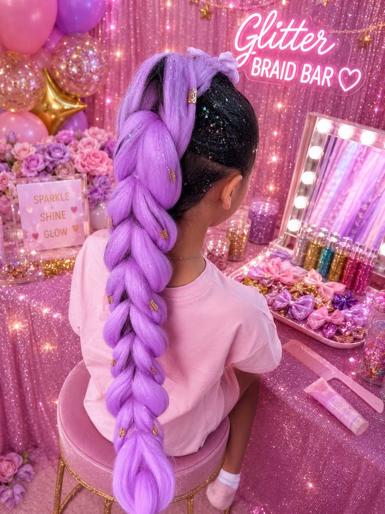 Children with glitter braids at a Glitter Braid Bar party